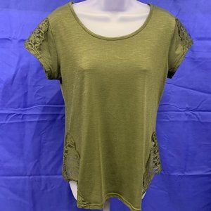 Amang NY Green Short Sleeve Shirt Lace Trim NWT M